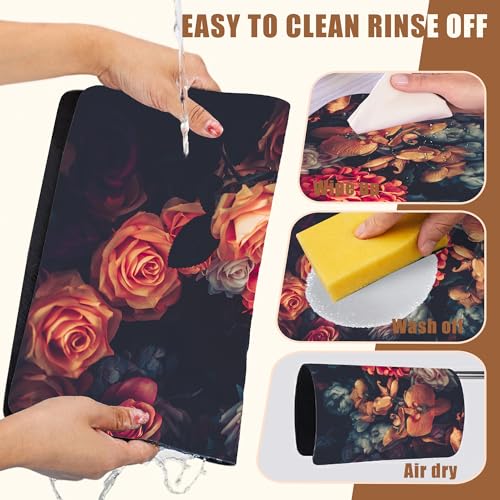 Vintage Rose Flower Coffee Mat Absorbent Dish Drying Mat for Kitchen Counter Hide Stain Rubber Backed Coffee Bar Accessories Fit Under Espresso Machine