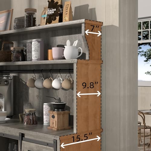 Farmhouse Coffee Bar Cabinet with 3 Tier Storage Hutch