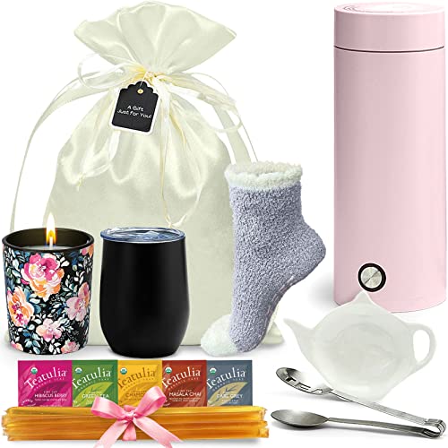Tea Gift Basket for Women with Portable Kettle and Grippie Socks