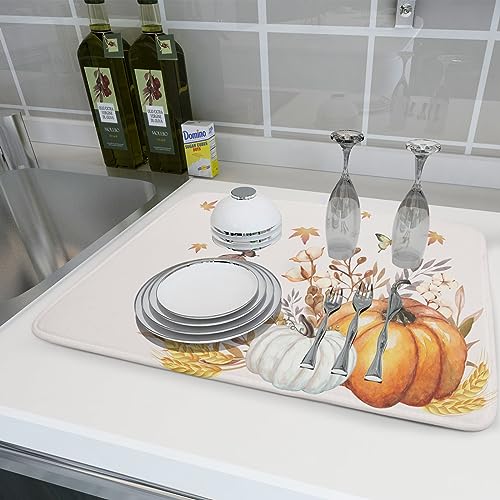 Fall Pumpkin Maple Dish Drying Mat for Kitchen Counter