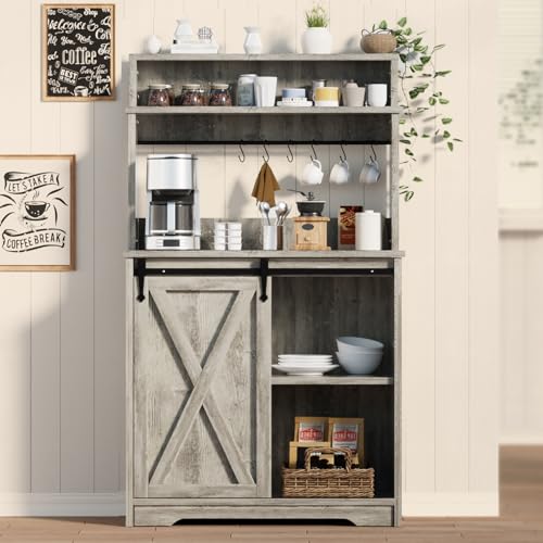 Farmhouse Coffee Bar with 3 Tier Storage Hutch