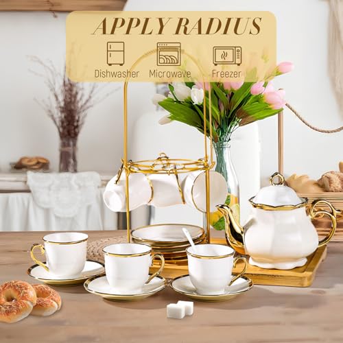 Porcelain Tea Set European Ceramic Tea Cup Saucer Gift Sets for Party (20 Count)