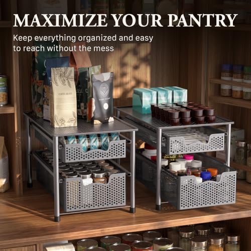 Stackable 2 Tier Sliding Basket Organizer Drawer