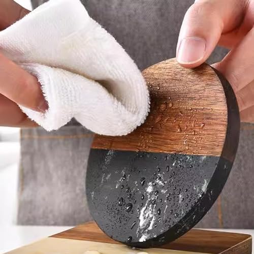 4 Pack Black Marble and Acacia Wood Coasters (4 Count)