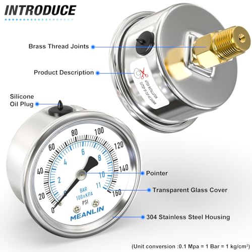 0~160Psi Dry Pressure Gauge Stainless Steel 1