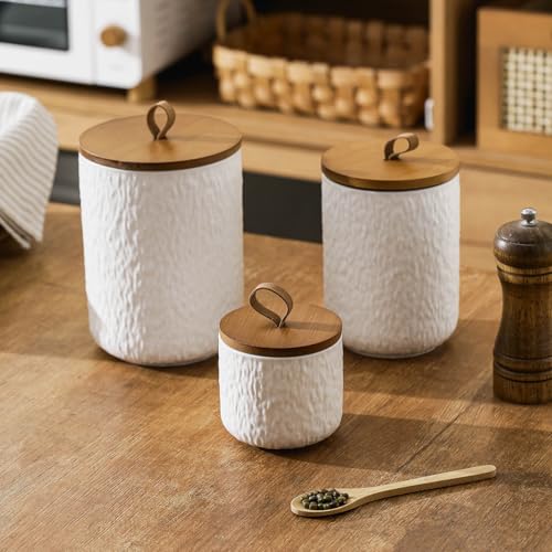 Black White Ceramic Coffee Canister Tea Canister with Seal Wood Lid (3 Count)