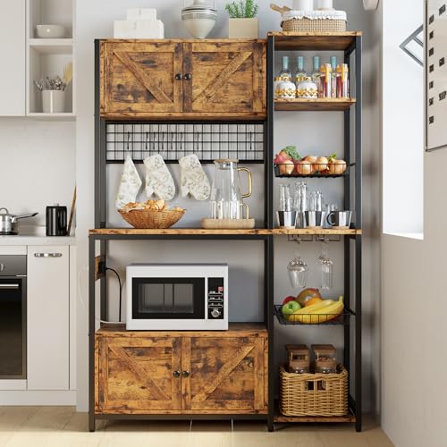 Bakers Rack with Cabinet and Power Outlet