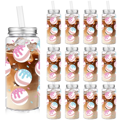 24 Pcs Ice Cream Drip Baseball Cups 14.2oz Tumbler Cups with Lids and Straws Bulk Baseball Drip Party Gifts Favor Ice Cream Plastic Reusable Cup for Sports Theme Party Team Gifts (12 Count)
