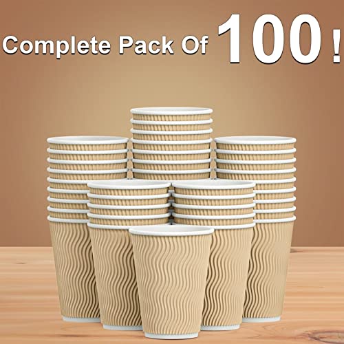 Hot Paper Cups_12 oz Disposable Insulated Corrugated Sleeve Ripple Wall Paper Cup 100 pcs
