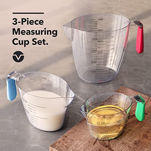 3 Piece Plastic Measuring Cups Set BPA Free Stackable Measuring Cups