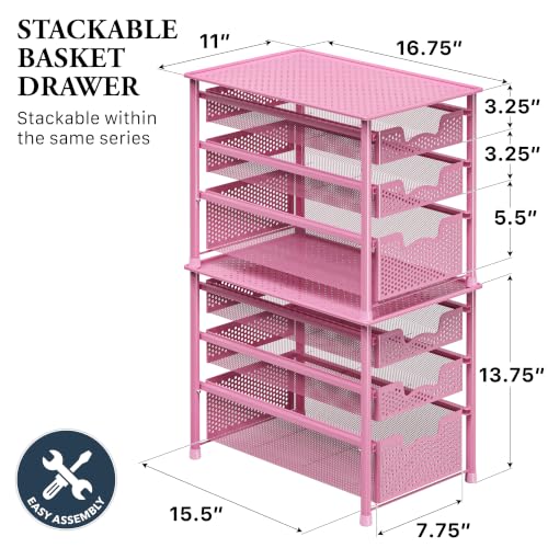 Stackable 3 Tier Sliding Basket Organizer Drawer