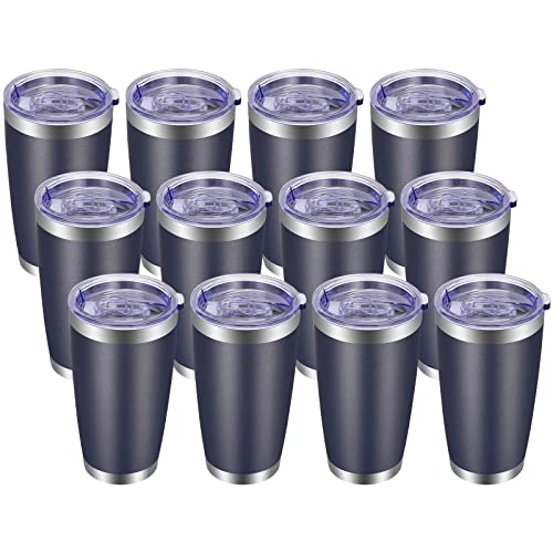 20oz Tumbler with Lid and Straw Stainless Steel Tumbler Cup Bulk Vacuum Insulated Double Wall Travel Coffee Mug Powder Coated Coffee Cup (12 Count)