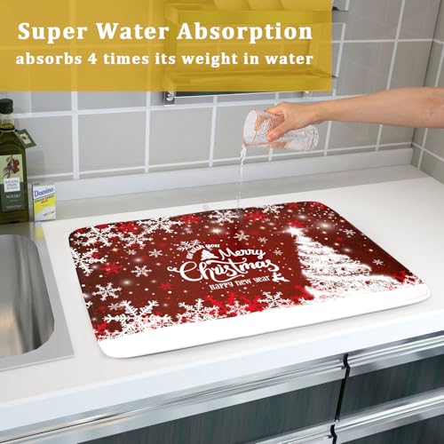 Happy New Year Red Dish Drying Mat for Kitchen Counter