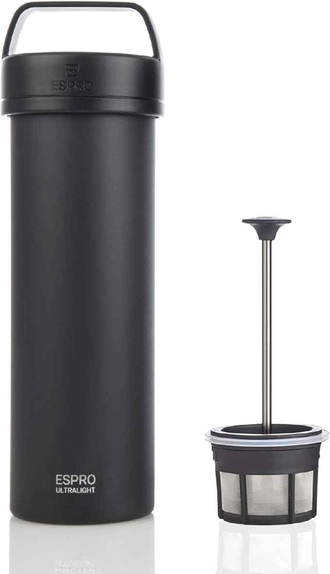 ESPRO P0 Ultralight French Press Coffee Maker for Travel, Vacuum Insulated Stainless Steel, 16 Ounces, Matte Meteorite Black