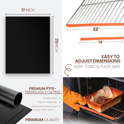 Oven Liners for Bottom of Oven 17"x 25" and Silicone Rack Guards Orange 22" (4 Count)