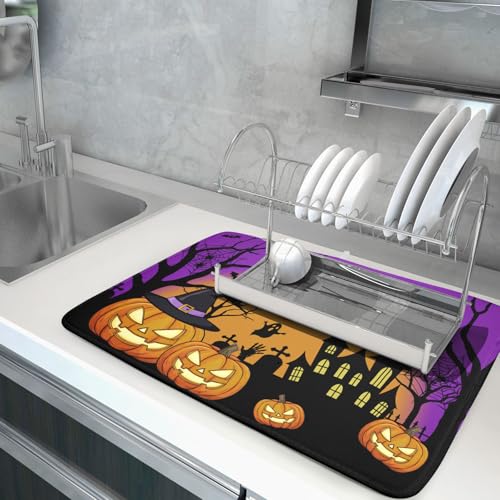 Happy Halloween Pumpkin Dish Drying Mat for Kitchen Counter