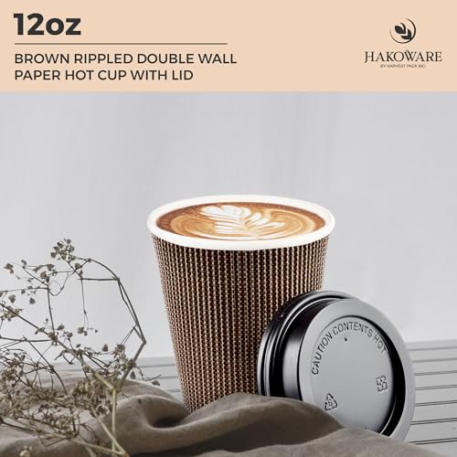 12 oz Disposable Paper Coffee Cups with Lids Insulated Double (400 Count)