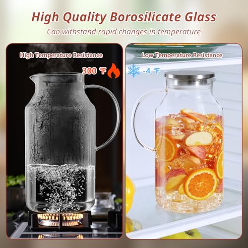 1 Gallon Glass Pitcher with Lid and Handle
