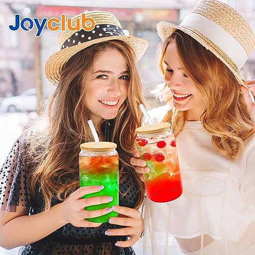 Glass Cups with Bamboo Lids and Straws 2 Set 16 oz Reusable Iced Coffee Cup Beer Can Drinking Jars for Smoothie Whiskey Boba Soda Tea Gift (2 Count)