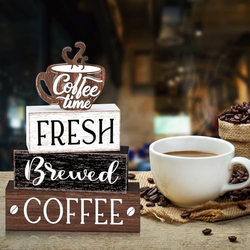 4 Pcs Coffee Bar Sign Accessories Wood Coffee Station Decorations (4 Count)