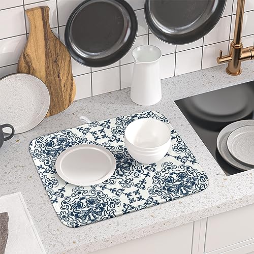 Bohemian Grey Retro Dish Drying Mat for Kitchen Counter