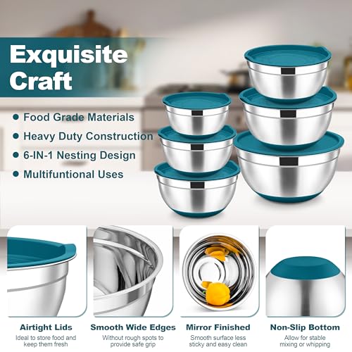 Mixing Bowls Stainless Steel Salad Bowl with Lid & Graters (6 Count)
