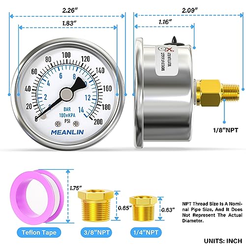 0~200Psi Dry Pressure Gauge Stainless Steel 1