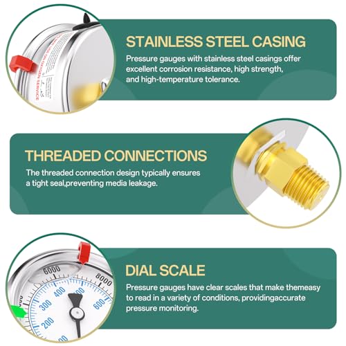0 10000PSI Stainless Steel Liquid Filled Pressure Gauge