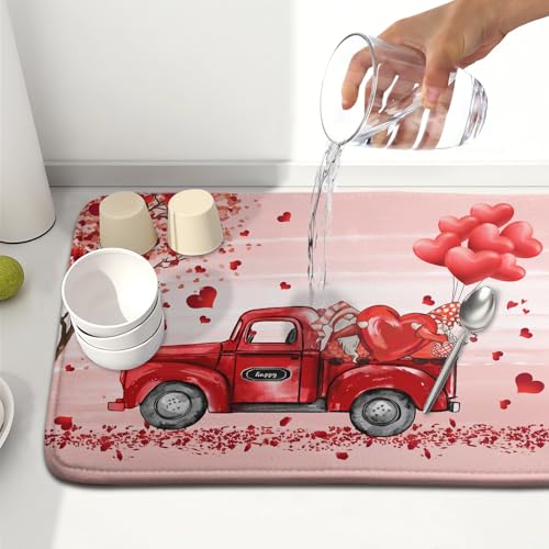 Valentine's Love Truck Dish Drying Mat