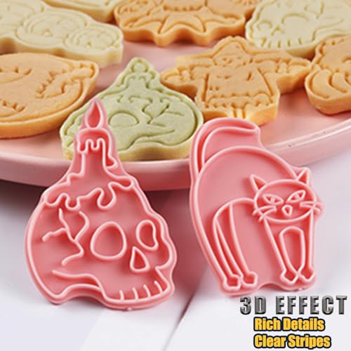 8 Pcs Halloween Cookie Cutters Set Baking Molds 3D Halloween Press type Cookie Cutter for Baking (8 Count)