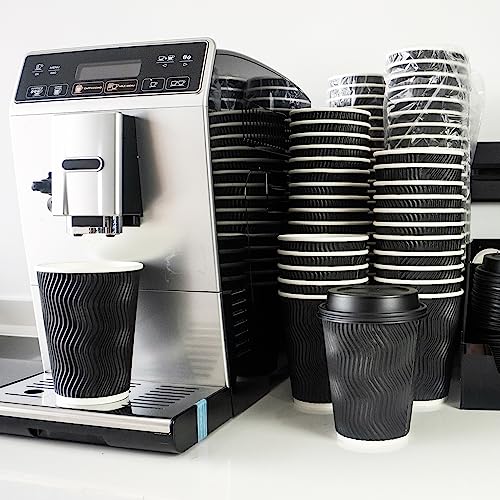 100 Pack 12 oz Disposable Insulated Coffee Cups with Lids (100 Count)