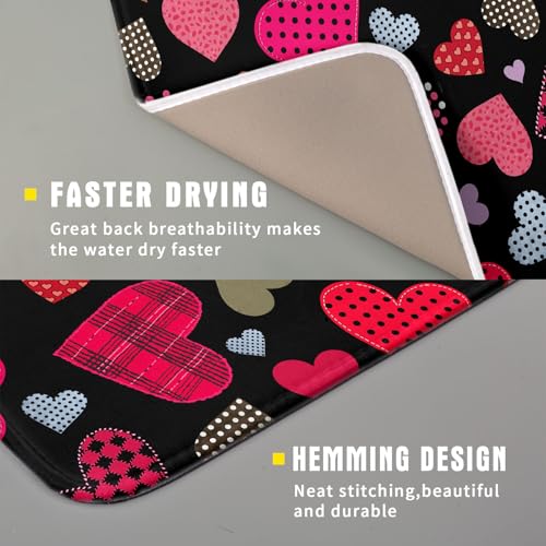 Happy Valentine's Day Black Dish Drying Mat for Kitchen Counter