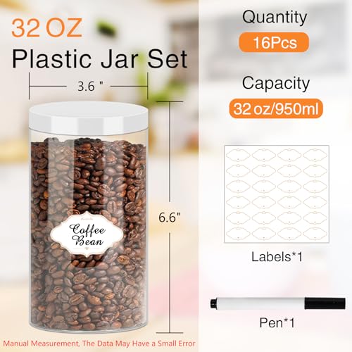 32 OZ Plastic Jars with Lids (16 Count)