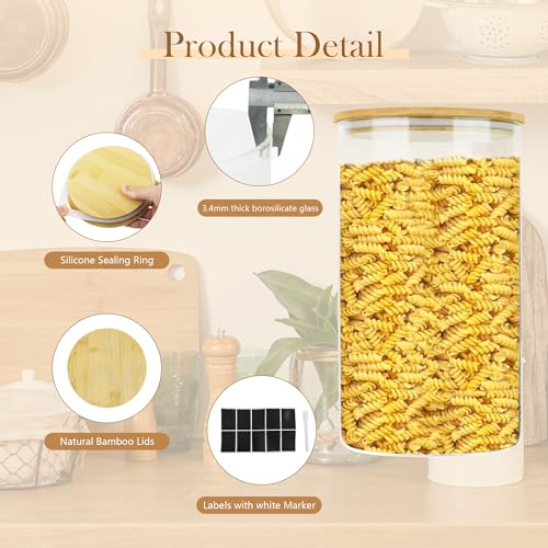 Large Glass Cereal Containers Storage with Airtight Bamboo Lids