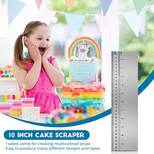 12 Inches Stainless Steel Cake Scraper with Scale Cake Edge Smoother Decorating Comb Baking Scraper Tool for Baking Measuring Buttercream Home Kitchen Accessory