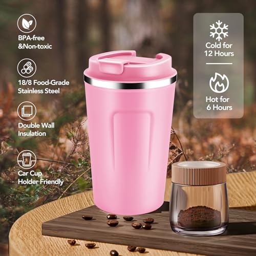 12 oz Double Wall Insulated Vacuum Travel Coffee Mug with Flip Lid Bulk 8 Pack (8 Count)
