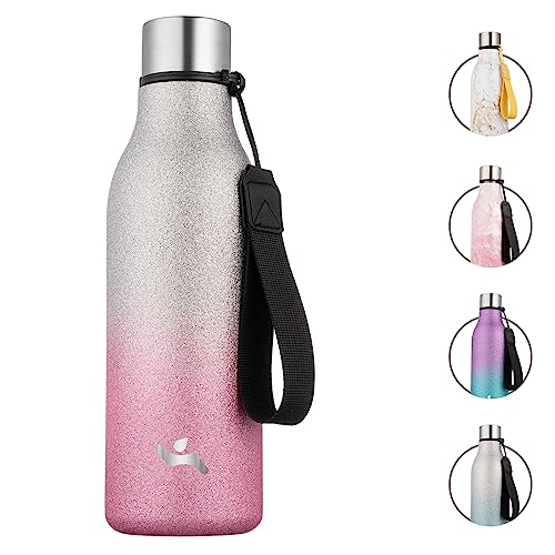 18 oz Insulated Stainless Steel Metal Water Bottle with Strap