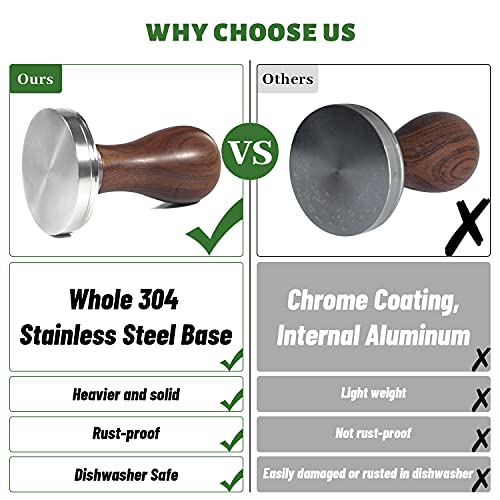 Coffee Tamper Espresso Press with Tamper Mat 304 Stainless Steel Flat Base Wooden Handle for Coffee Grounds Barista Espresso Machines Accessory