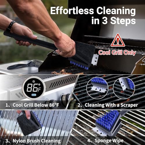 3-in-1 Grill Cleaning Kit, Nylon Grill Brush for Outdoor Grill (3 Count)