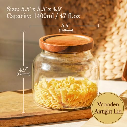 Glass Storage Container Airtight Food Jars Kitchen Canister with Wood Lids
