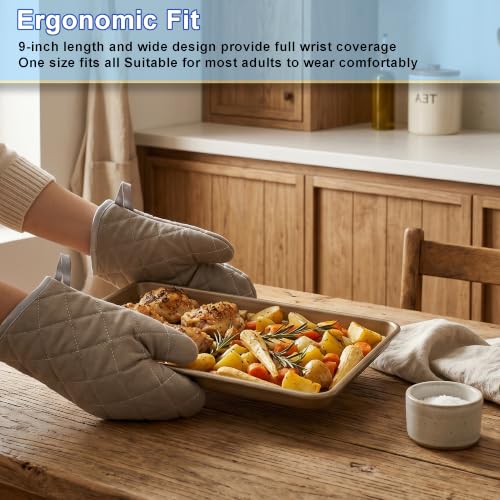 Grey 9" Quilted Oven Mitts 1 Pair Heat Resistant Kitchen (2 Count)