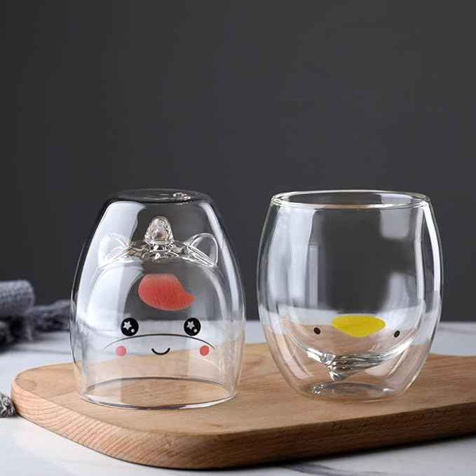 Unicorn Mug Cute Mugs Glass Double Wall Insulated Glass Espresso Cup, Coffee Cup, Tea Cup, Milk Cup, Kawaii Gifts, for women girls friends, Christmas Birthday (Unicorn)