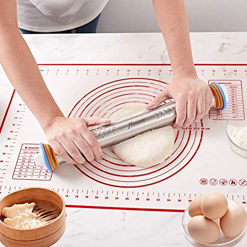Rolling Pin and Silicone Pastry Mat Set with Adjustable Thickness Rings (2 Count)
