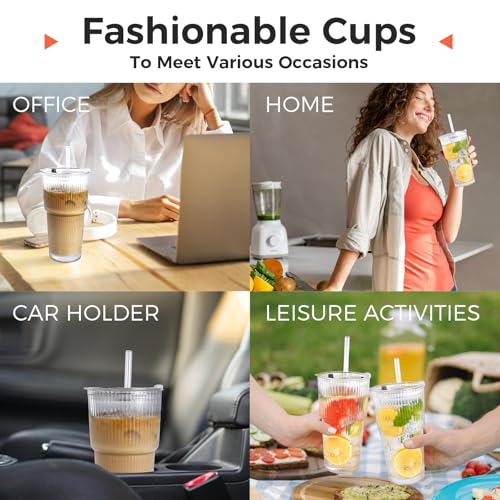 2PCS 20oz Glass Cups with Lids and Straws (6 Count)