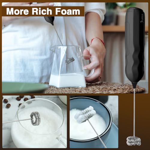 Ultra Fast Handheld Milk Frother Double Whisk with Stand 2 Batteries Stainless Steel for Lattes Cappuccino Matcha Hot Chocolate Coffee Bar Accessories Kitchen Gadgets Gift