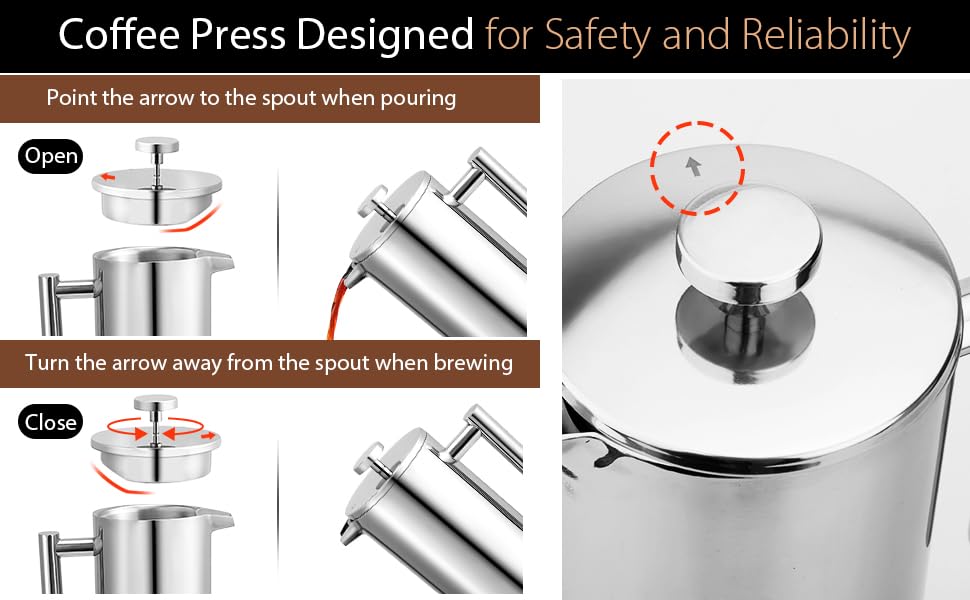 34oz French Press Coffee Maker Stainless Steel Insulated Coffee Press Stainless Steel French Press 1 Liter