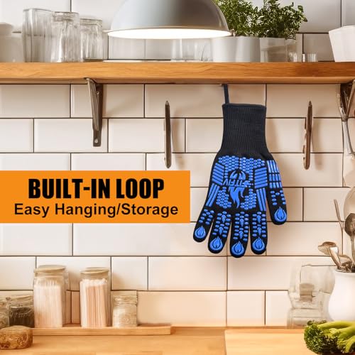 BBQ Gloves 1472°F Heat Resistant with Silicone Grip Oven Mitts (2 Count)