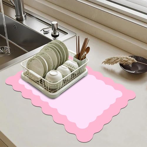 Pink Scalloped Coffee Mat for Countertop Coffee Bar Mat Matt