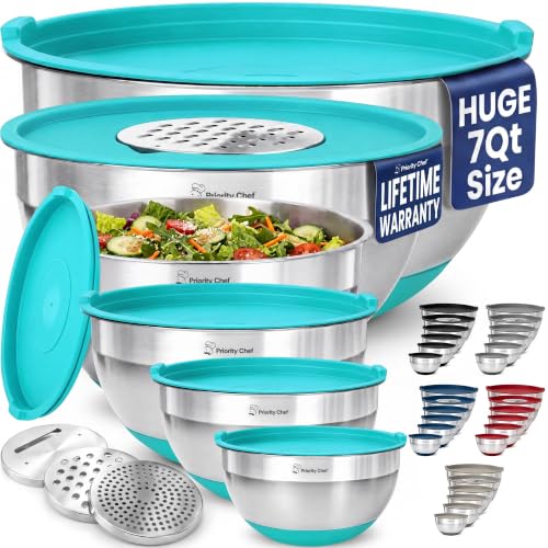 PriorityChef 6pc Stainless Steel Mixing Bowls with Lids Set (6 Count)