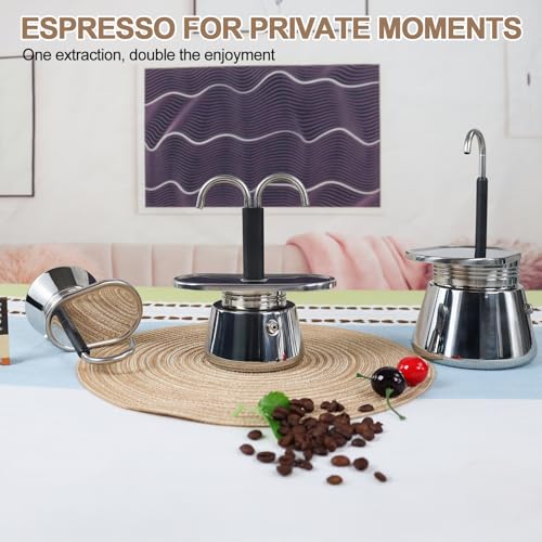 Uncoated 2 Cup Dual Pipe Moka Pot 304 Thickened Stainless Steel